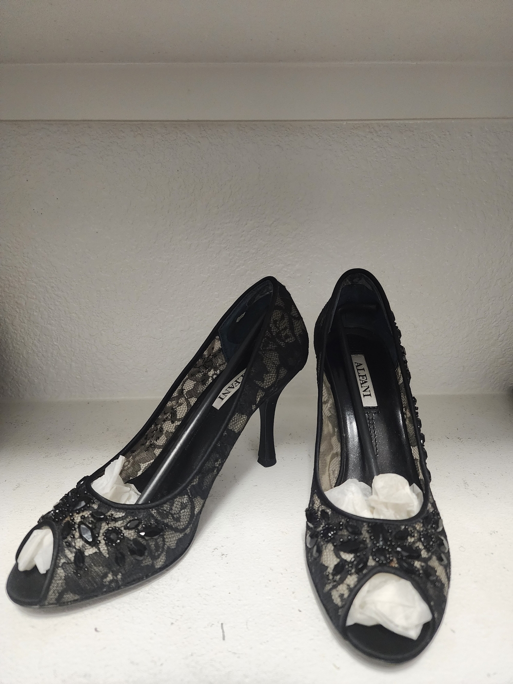 Alfani Black Lace Open-Toe Beaded Heels